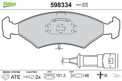 комплект спирачно феродо, дискови спирачки VALEO 598334