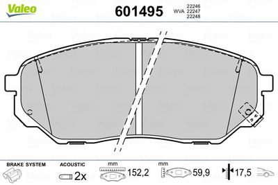 Комплект тормозных колодок, дисковый тормоз VALEO 601495 для KIA SORENTO