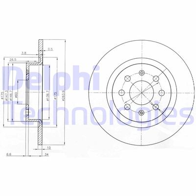 Тормозной диск DELPHI BG3945 для ABARTH PUNTO