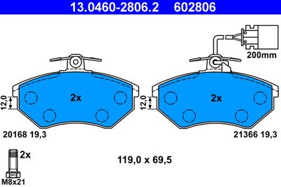 Комплект тормозных колодок, дисковый тормоз ATE 13.0460-2806.2 для VW VENTO