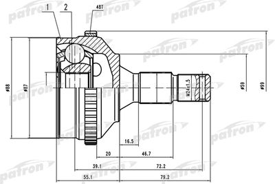 Шарнирный комплект, приводной вал PATRON PCV1569 для PEUGEOT 206