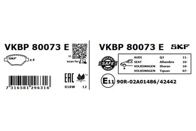 Brake Pad Set, disc brake VKBP 80073 E