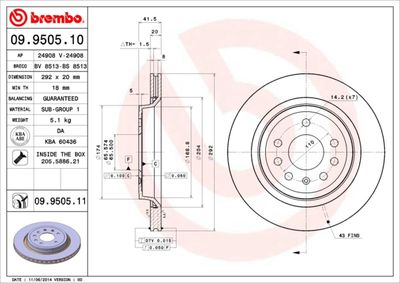 Тормозной диск BREMBO 09.9505.11 для OPEL SIGNUM
