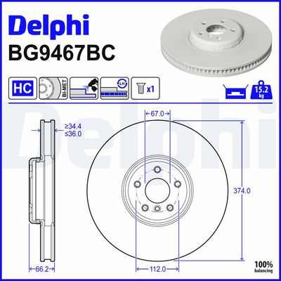 спирачен диск DELPHI BG9467BC