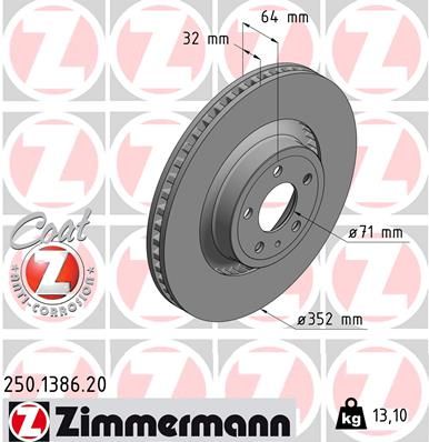Тормозной диск ZIMMERMANN 250.1386.20 для FORD USA MUSTANG