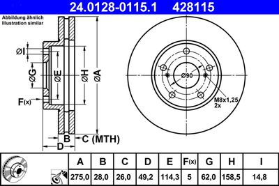 Тормозной диск ATE 24.0128-0115.1 для TOYOTA SOLARA