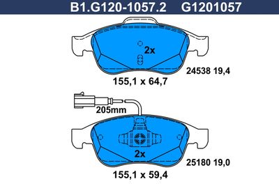 GALFER B1.G120-1057.2 Тормозные колодки и сигнализаторы  для ALFA ROMEO GIULIETTA (940_) 1.4 BiFuel (940FXA1A, 940FXT1A)