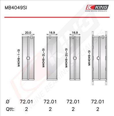 Комплект черупки на лагера на коляновия вал KING MB4049SI0.5
