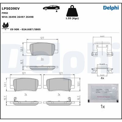 Bromsbeläggssats, skivbroms DELPHI LP5039EV