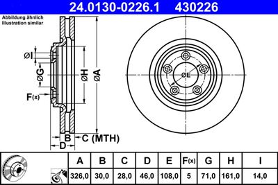 Тормозной диск ATE 24.0130-0226.1 для JAGUAR XF