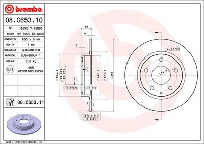 BREMBO 08.C653.11 Тормозные диски  для MAZDA 3 (Мазда 3)