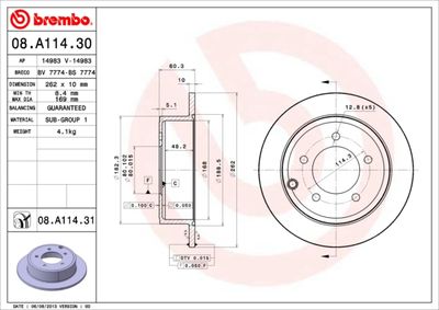Тормозной диск BREMBO 08.A114.30 для JEEP PATRIOT
