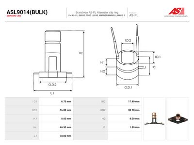 Klzný krúżok, alternátor AS-PL AS ASL9014(BULK)