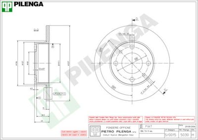 Тормозной диск PILENGA 5030 для FIAT 127