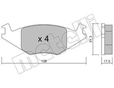 комплект спирачно феродо, дискови спирачки METELLI 22-0047-0