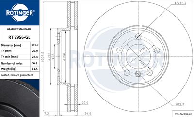 спирачен диск ROTINGER RT 2956-GL