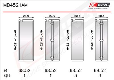 Комплект черупки на лагера на коляновия вал KING MB4521AM0.75