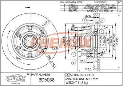 Тормозной диск FREMAX BD-6038-KT для CHEVROLET G20