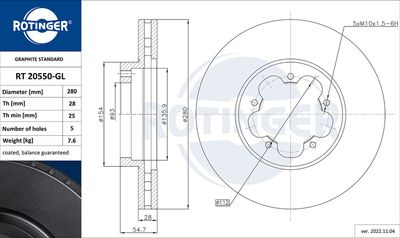 спирачен диск ROTINGER RT 20550-GL