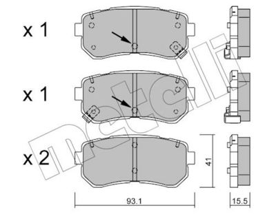 комплект спирачно феродо, дискови спирачки METELLI