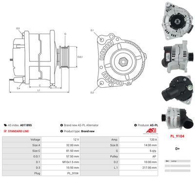 GENERATOR / ALTERNATOR AS-PL A01189S 4