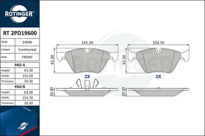 комплект спирачно феродо, дискови спирачки ROTINGER