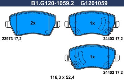 Комплект тормозных колодок, дисковый тормоз GALFER B1.G120-1059.2 для NISSAN VERSA