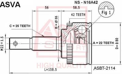 ASVA NS-N16A42 ШРУС  для NISSAN ALMERA II Hatchback (N16) 1.5
