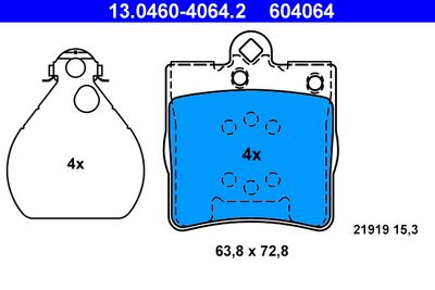Комплект тормозных колодок, дисковый тормоз ATE 13.0460-4064.2 для MERCEDES-BENZ C-CLASS