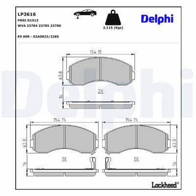комплект спирачно феродо, дискови спирачки DELPHI