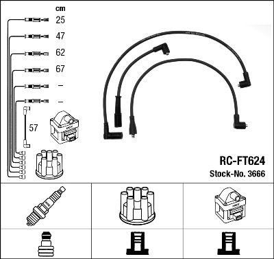 Комплект проводов зажигания NGK 3666 для LANCIA DELTA