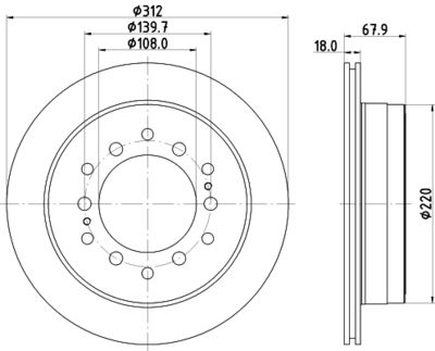 Тормозной диск HELLA 8DD 355 122-711 для TOYOTA FJ CRUISER