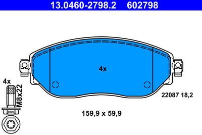 Комплект тормозных колодок, дисковый тормоз ATE 13.0460-2798.2 для FIAT TALENTO