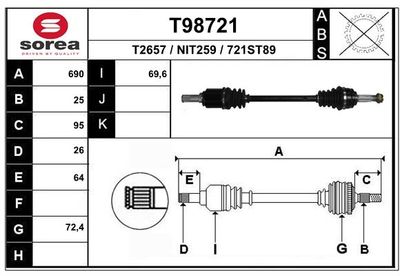 Приводной вал EAI T98721 для NISSAN NOTE