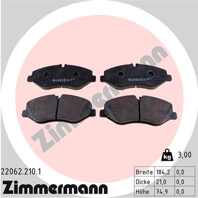Комплект тормозных колодок, дисковый тормоз ZIMMERMANN 22062.210.1 для MERCEDES-BENZ EQV
