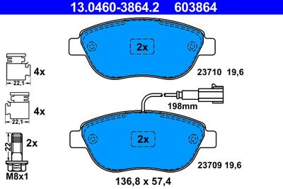 Комплект тормозных колодок, дисковый тормоз ATE 13.0460-3864.2 для FIAT FIORINO