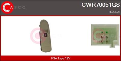 Выключатель, стеклолодъемник CASCO CWR70051GS для PEUGEOT 508