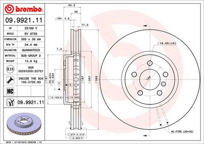 Тормозной диск BREMBO 09.9921.11 для BMW X5