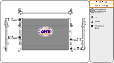 Радиатор, охлаждение двигателя AHE 102.185 для SEAT ARONA