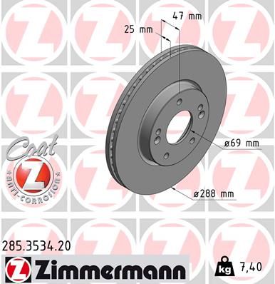 Тормозной диск ZIMMERMANN 285.3534.20 для KIA XCEED