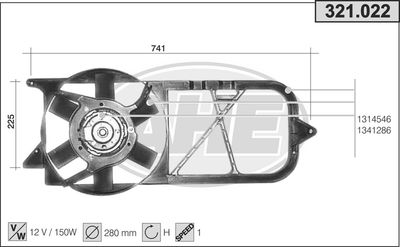 Вентилятор, охлаждение двигателя AHE 321.022 для OPEL CORSA