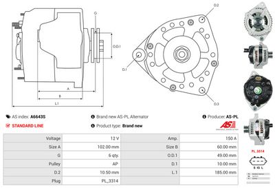 GENERATOR / ALTERNATOR AS-PL A6643S 4