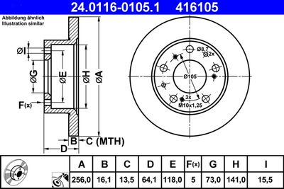 Тормозной диск ATE 24.0116-0105.1 для CITROËN C25