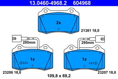 Комплект тормозных колодок, дисковый тормоз ATE 13.0460-4968.2 для FIAT COUPE