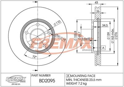 Тормозной диск FREMAX BD-2095 для CHEVROLET HHR