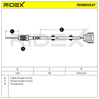 датчик, температура на изгорелите газове RIDEX 3938E0347