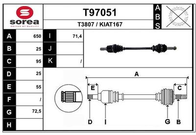 Приводной вал EAI T97051 для KIA PICANTO
