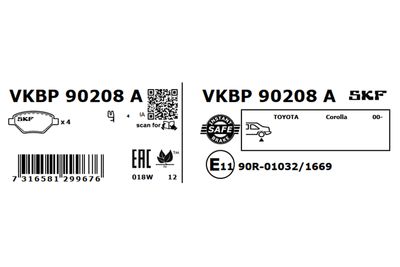 Brake Pad Set, disc brake VKBP 90208 A