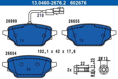 Zestaw klocków hamulcowych, hamulce tarczowe ATE 13.0460-2676.2