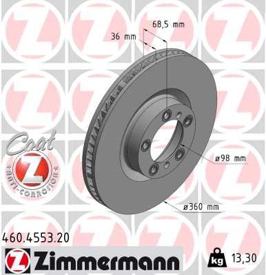 Тормозной диск ZIMMERMANN 460.4553.20 для PORSCHE TAYCAN